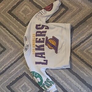 Zara White Sweatshirt with Purple and Green Accents